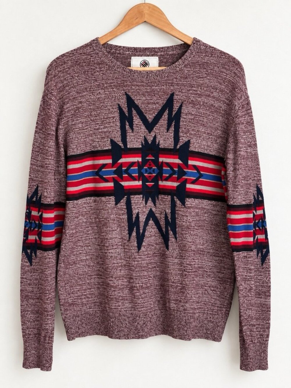 On The Byas Sweater Mens Medium Burgundy Southwestern Geometric Cotton Pullover